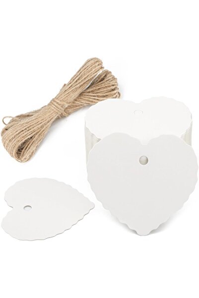 naturevo 100 Adet Beyaz Kalpli Etiket 300 gr 5.5x6 cm + 20 m Jüt İp