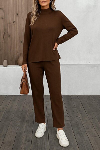 Mossta Long Sleeve Knitwear Two-Piece Set - Brown