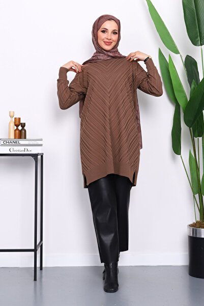 İmajButik Dark Mink Cold Yarn Knitwear Tunic