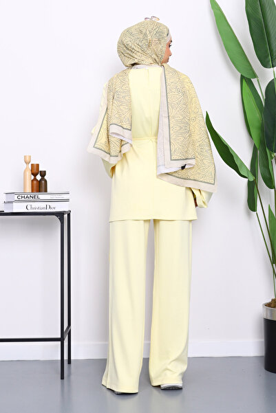 İmajButik Yellow Asymmetrical Cut Tunic Trouser Suit