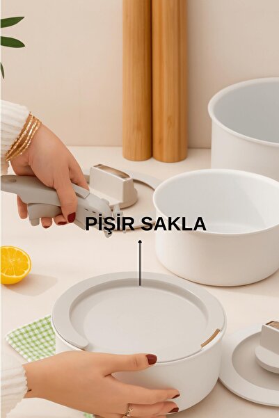 İLİVA 9 Parça Seramik Kaplamalı Pişir Sakla Tencere Seti