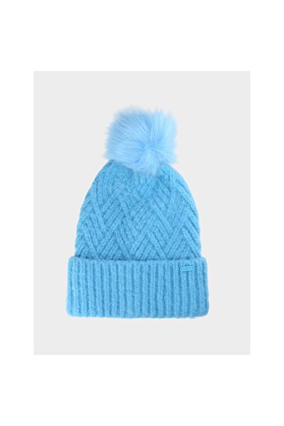 4F Căciulă de iarnă pentru fete cu pompom F419 albastră, mărime universală.