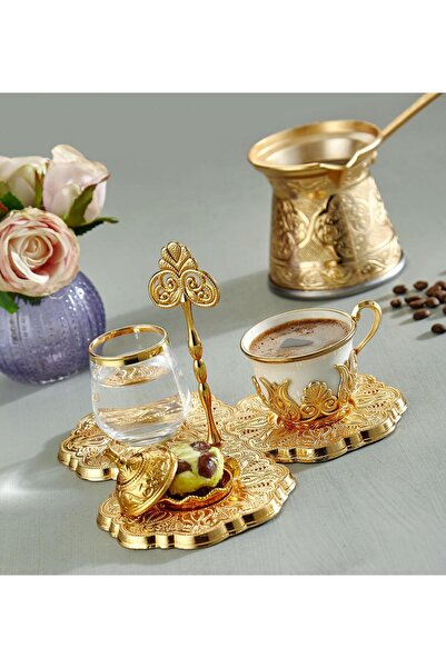 ArnaBella Damat Coffee Presentation Set, 4-Piece Coffee Presentation Set, Promise and Engagement Tray Set