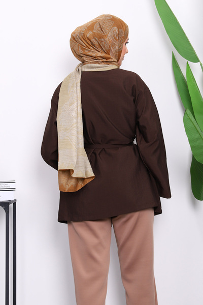 İmajButik Brown Snap Button Zippered Tunic