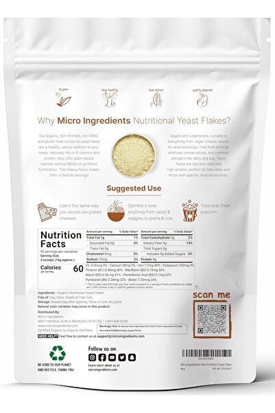 Micro ingredients Organic Non-Fortified Nutritional Yeast Flakes, 2 Pounds (32oz), Rich in Vegan Pro