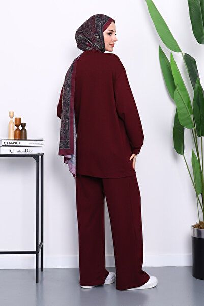 İmajButik Mürdüm Yan Bağlamalı Tunik Pantolonlu Modal Takım