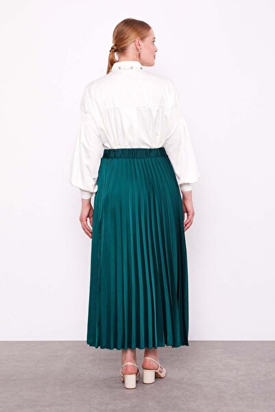 Levidor Green Pleated Satin Skirt