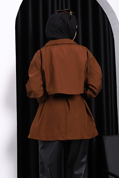 İmajButik Καφέ καμπαρντίνα με oversized τσέπες Bondit