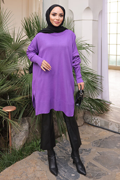 İmajButik سترة تريكو ميرسيريزد من خيوط باردة بلون أرجواني داكن