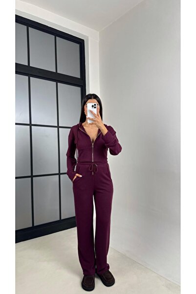 Gaus طقم قماش سالونيك مكون من قطعتين، سترة بلون البرقوق وبنطلون بخصر مطاطي GAUS-00523