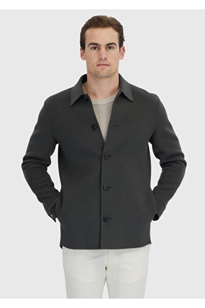 Ramsey Khaki Plain Regular Fit Woven Wool Blend Overshirt