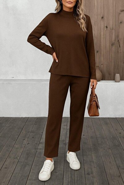 Mossta Long Sleeve Knitwear Two-Piece Set - Brown