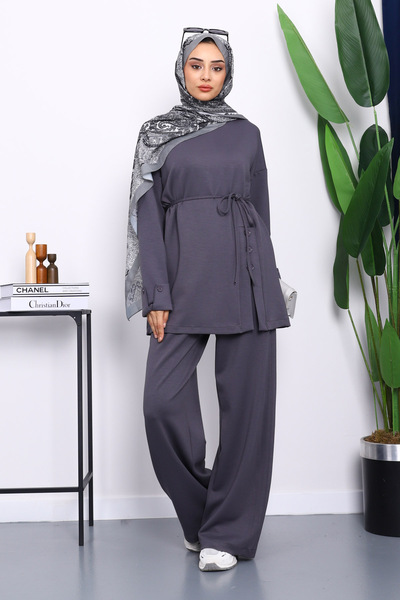 İmajButik Modal Suit with Smoked Button Detailed Tunic and Pants