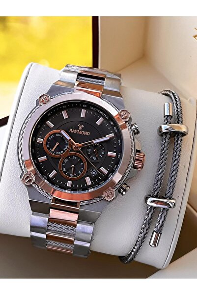 Raymond Special Steel Cord for Engagement and Grooms 2 Years Warranty 5 Atm Men's Wristwatch+Bracelet Rmd.22