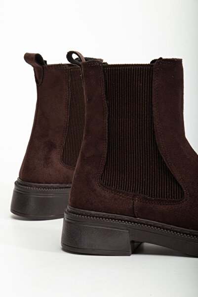 Hayalimdeki Ayakkabı Kadın Lastikli Günlük Kahverengi Süet Kalın Tabanlı Bot