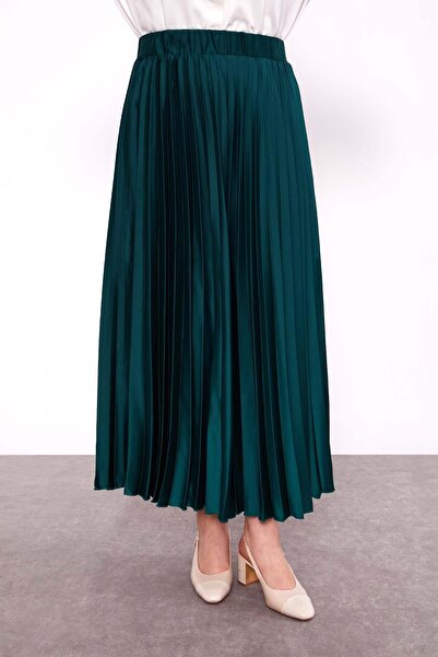 Levidor Green Pleated Satin Skirt
