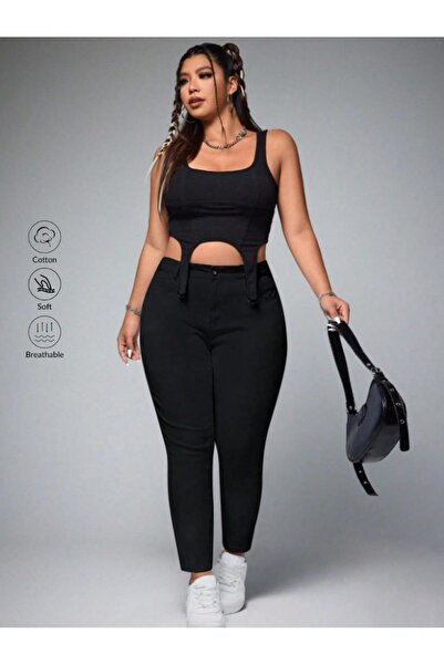 SHEVEGA High Waist Medium Size Black Linen Tight-Leg Linen Pants