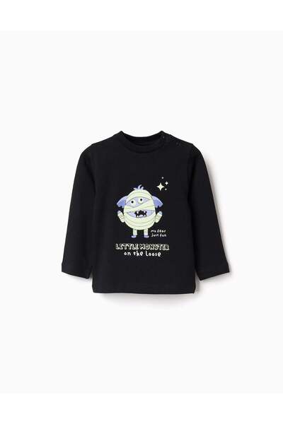Ziddy Cotton long sleeve glow-in-the-dark T-shirt for baby boys, black