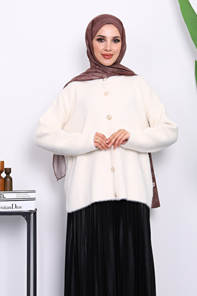 İmajButik Κρεμ ζακέτα Angora με λαιμόκοψη