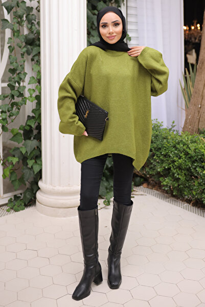 İmajButik Green Crew Neck Knitwear Sweater