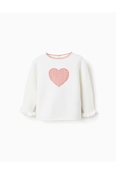 Ziddy Heart Jacquard Jumper with Ruffles for Baby Girls, White