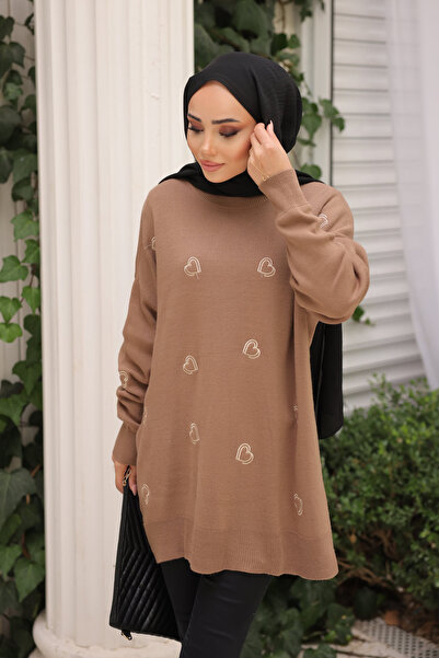 İmajButik Πλεκτό πουλόβερ με κέντημα καρδιάς βιζόν