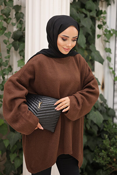 İmajButik Brown Crew Neck Knitwear Sweater