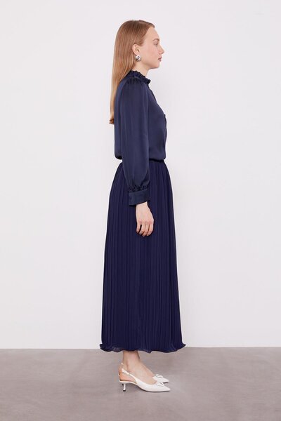 Levidor Lacivert Kırışık Piliseli Etek