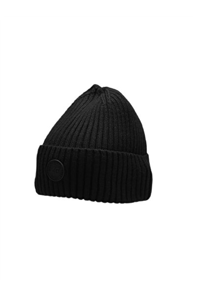4F Children's winter beanie classic black viscose cap with logo