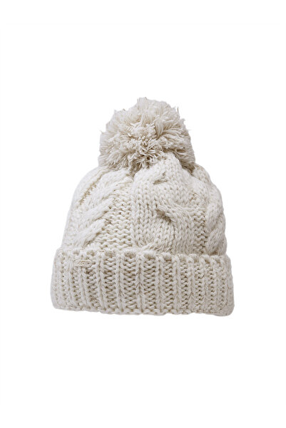 4F Children's winter beanie with pompom beige sweater weave warmth