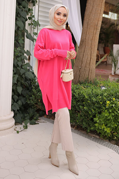 İmajButik Fuşya Soğuk İplik Merserize Triko Kazak