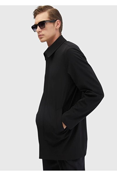 Ramsey Siyah Regular Fit Gömlek Yaka Casual Dokuma Pardesü