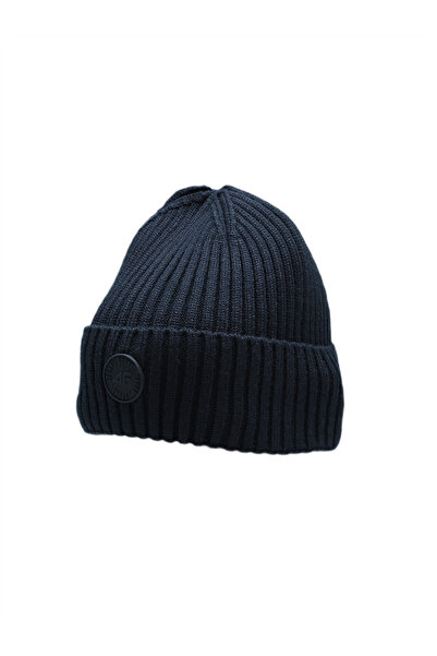 4F Children's winter beanie navy blue classic viscose cap with logo