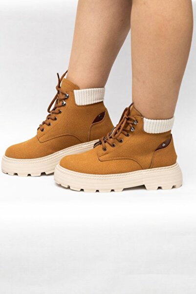 İNCEZEN SHOES HARDAL BAĞCIKLI YÜKSEK TABAN KADIN BOT