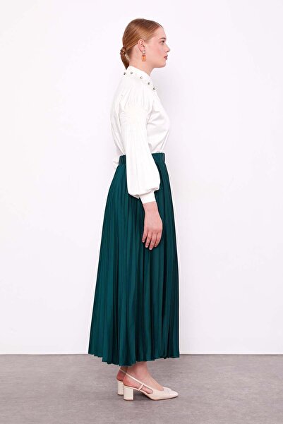 Levidor Green Pleated Satin Skirt