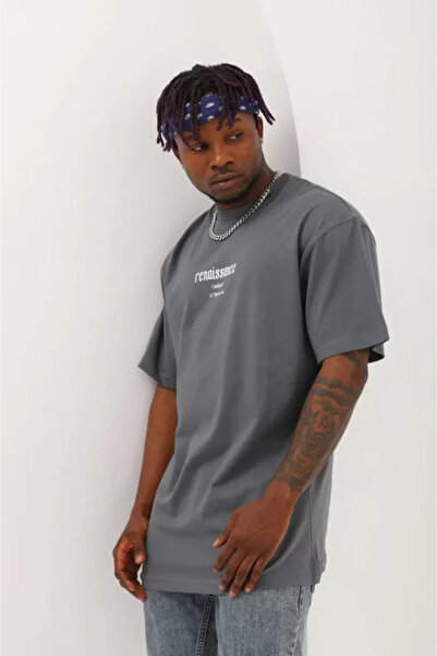 HAZEGO Unisex Oversize Printed Crew Neck T-Shirt - Smoked