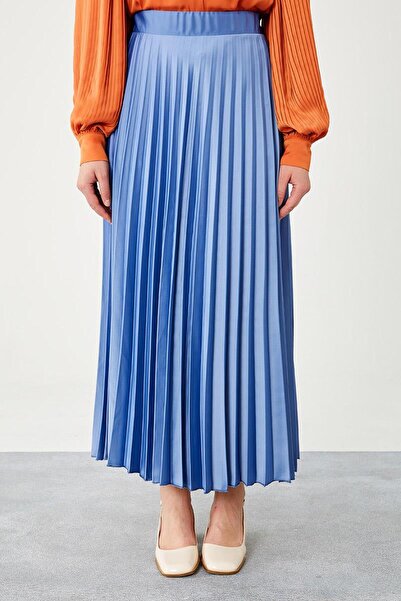 Levidor Indigo Pleated Satin Skirt