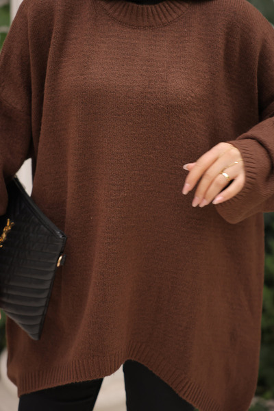 İmajButik Brown Crew Neck Knitwear Sweater