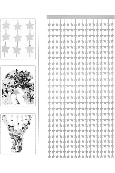 Zanzibar Metalize Yıldız Arka Fon Gümüş Renk Kapı Duvar Perdesi 90x180 Cm Met...