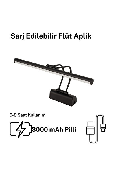 GÜVEN LİGHT Sarj Edilebilir Flüt Aplik Siyah Kasa Günışığı