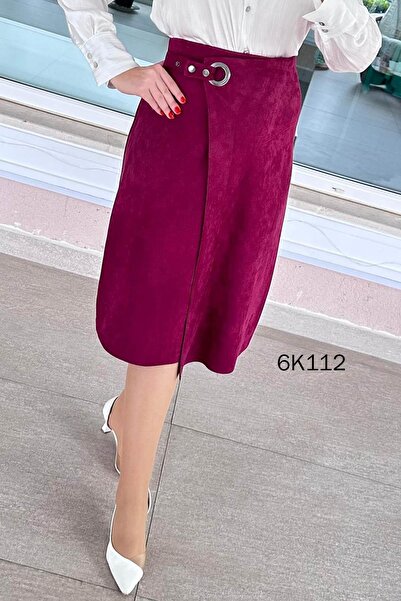 İnce Topuk Snap Detail Scuba Suede Skirt 6K112