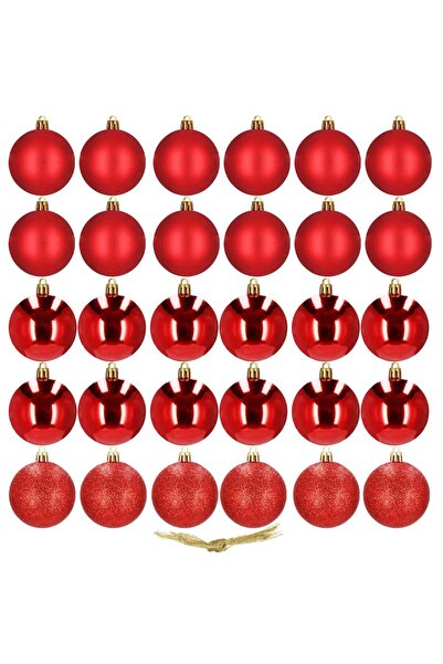 SERSIMO Christmas bauble set, 30 pieces, 3 models, 3cm, red