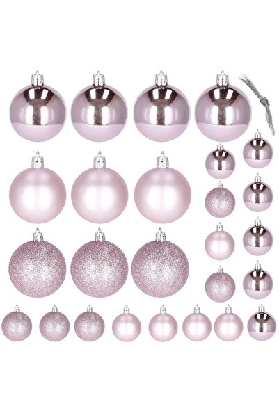 SERSIMO Christmas bauble set, 25 pieces, 3 models, 2.5cm and 4cm, pink