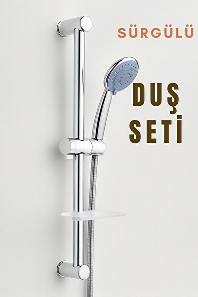 Badem10 Junior Sürgülü Duş Seti Krom Kaplama Şeffaf Sabunluklu Ayarlanabilir ...
