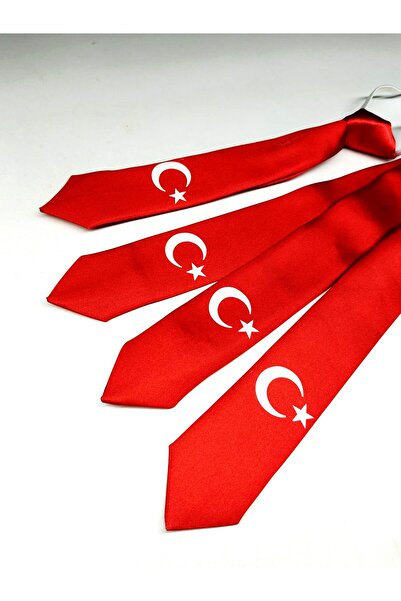 GallanD Tie for 7-8 Year Old Children with Crescent, Star and Atatürk Patterns, 4-Pack, Ready to Wear for Boys.