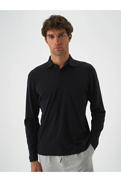 Xint Erkek Siyah Lüks Merserize Dokulu Regular Fit Uzun Kollu Tişört