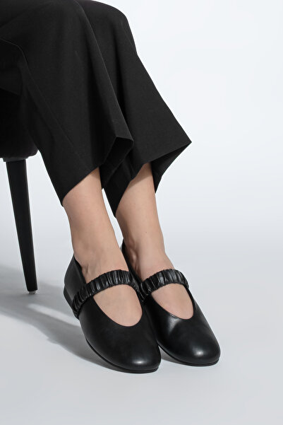 Marjin Kadın Büzgülü Bantlı Günlük Babet Vifar Siyah