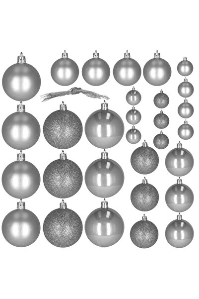 SERSIMO Set de globuri de Crăciun, 30 de bucăți, 3 modele, 4/5/6 cm, gri argintiu
