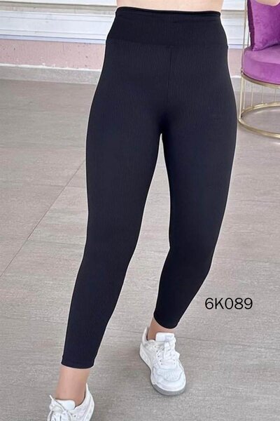 İnce Topuk Gathered Back Ribbed Leggings 6K089
