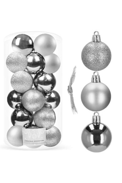 SERSIMO Christmas bauble set, 20 pieces, 3 models, 4cm, silver
